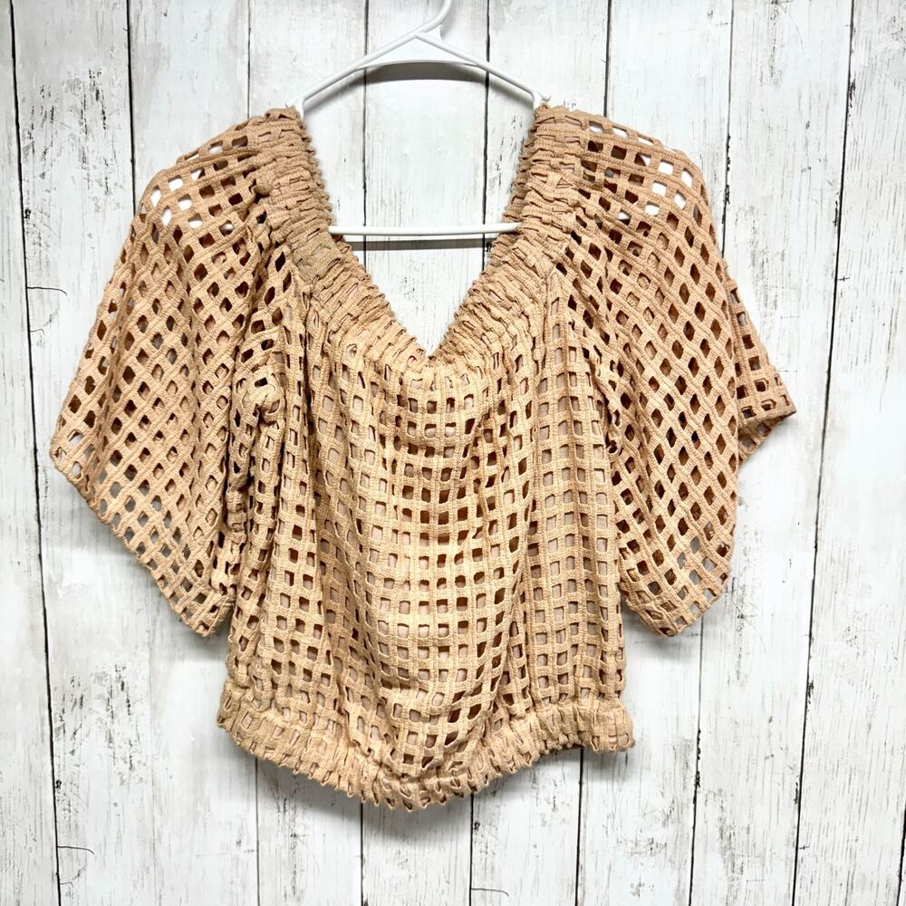Dear Creatures Top Womens Medium Laced Crossover Crop Top Crochet Off Shoulder